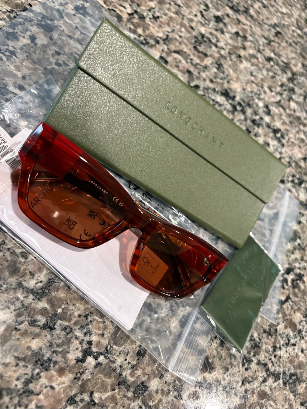NWT Longchamp Red Tortoiseshell Square Sunglasses